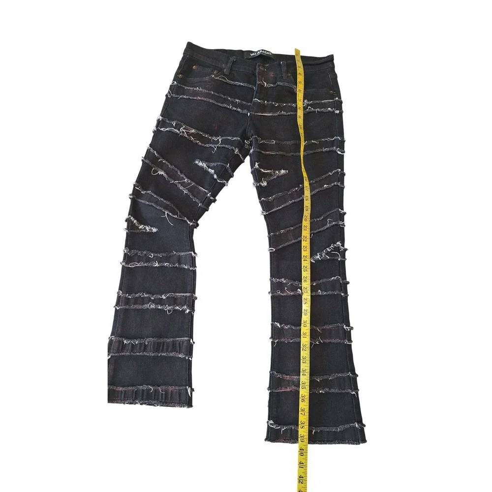Valabasas Mens‎ 32 Stacked Skinny Black Jeans Patchwork Frayed Distressed